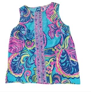 Lilly Pulitzer Iona Shell 100% Silk Sleeveless Tank Top M Resortwear Maximalism